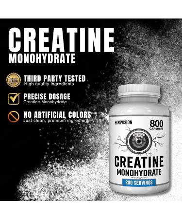 Ekkovision Creatine Monohydrate Capsules Micronized Unflavored Creatine Supplement for Men & Women Pre Workout & Post Workout Support Easy-to-Swallow 800 Capsules 200 Servings - Buy Online on GoSupps.com