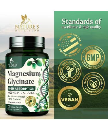 Magnesium Glycinate 1000mg - Chelated Magnesium for Bone Muscle Nerves & Heart Health Support 500mg Per Capsule for Ultra Absorption Natures Sleep Support Best Mag Supplement Pill - 120 Capsules 120 Count (Pack of 1) - Buy Online on GoSupps.com