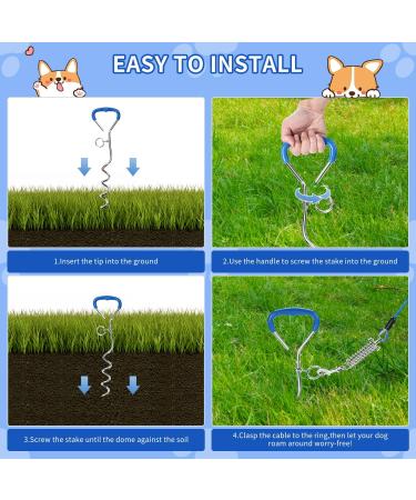 Dog Tie Out Cable and Stake 30FT Dog Runner Cable with Dog Yard Stake Long Dog Chains for Outside with Spring Dog Lead Take with Long Yard Leash Tie Out Tether for Medium Large Dogs Camping - Buy Online on GoSupps.com
