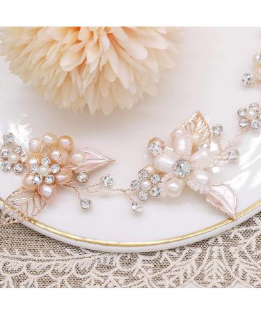 Oriamour Bridal Crystal Headband with Freshwater Pearls Flower Design - Rose Gold Wedding Hair Accessories - Buy Online on GoSupps.com