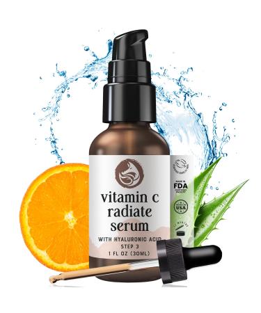 Vitamin C Serum for Face with Hyaluronic Acid Best Anti Aging Serum on Face Skin Eye - Vegan Amino Complex - Natural & Organic - Anti Wrinkle Fine Lines Fades Age Spots - 30ml by Foxbrim