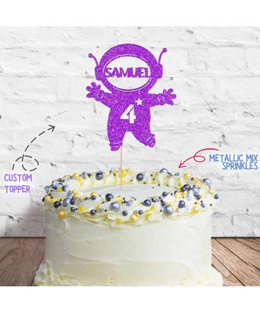 Cakeshop Cake Decoration Pack | Astronaut Spaceman Premium Double Sided Glitter Card Cake Topper Sign & 25g Party Pack of Cake Sugar Sprinkles | Custom Name & Age Cake Decoration (Purple) Non-Prime Glitter Card: Purple - Buy Online on GoSupps.com