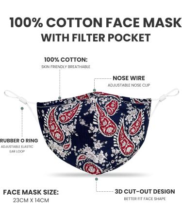 Washable Floral Face Masks for Women with Nose Wire | 3 Layers Cotton | Filter Pocket | Adjustable Ear Loops | Pack of 2 - Buy Online on GoSupps.com