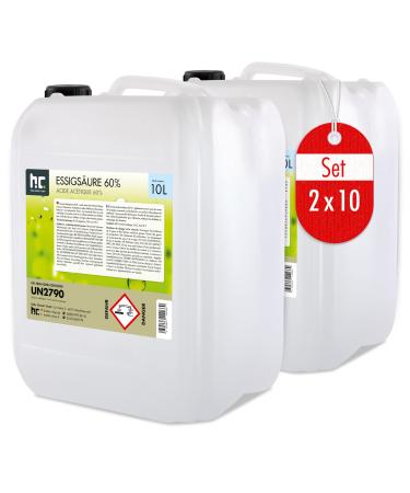 H fer chemistry 2x 10 l acidic acid 60% - optimal cleaner and descaler - Premium quality made in Germany - freshly filled in the handy canister 10 l (2 pack)