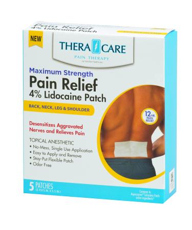 TheraCare Maximum Strength Pain Relief 4% Lidocaine Patch, White, 5 Count (Pack of 3)