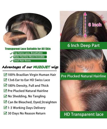 26 Inch HD Body Wave Lace Front Human Hair Wig | 13x6 Pre Plucked 180 Density 10A Frontal Wig for Women | Glueless Black Wig - Buy Online on GoSupps.com