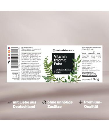 Vitamin B12 Vegan Tablets - 180 High-Dose 500 g - 6 Months Supply with Folic Acid 200 g - Pure & Additive-Free - Made in Germany - Buy Online on GoSupps.com