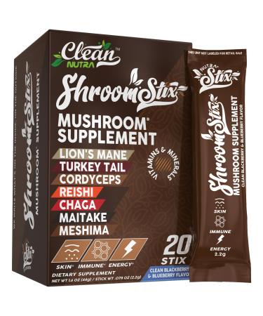 Clean Nutraceuticals Lions Mane Mushroom Supplement with Turkey Tail Reishi Cordyceps Chaga Maitake Meshima Poria Cocos Shiitake Oyster Porcini Enoki (20 Count (Pack of 1))
