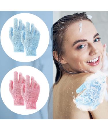 Sibba 2 Pair Exfoliating Bath Gloves - Natural Loofah Shower Wash Gloves for Body & Face Dead Skin Remover - Double Sided Microfiber for Adults & Kids (Pink & Blue - Buy Online on GoSupps.com