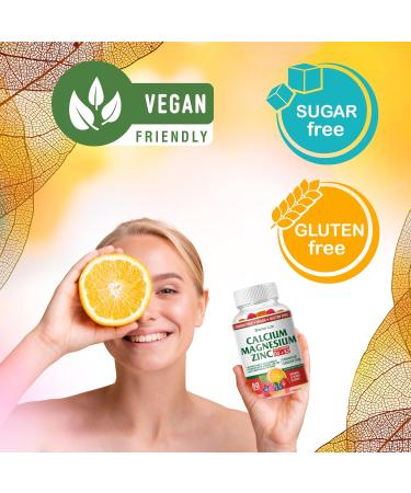 BionerLab Calcium Magnesium Zinc Gummies with Vitamin D3 & K2 - High Potency Enhanced Absorption - Orange and Berry Flavored 60 Count (Pack of 1) - Buy Online on GoSupps.com