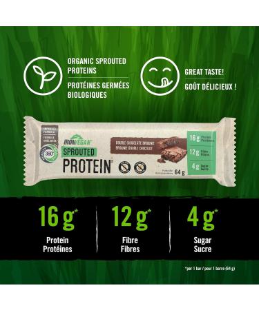 Iron Vegan Sprouted Protein Bar - Double Chocolate Brownie Choc. Brownie 64g/12 - Buy Online on GoSupps.com