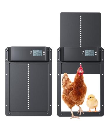 2023 Newest Automatic Chicken Coop Door, Full Aluminum Auto Coop Door with Light Sensor and Timer Control Open/Close, Multi-Modes Chicken Coop Door Opener Battery Powered LCD Screen Black