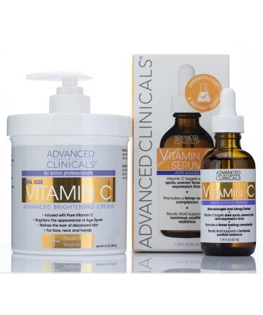 Advanced Clinicals Vitamin C Skin Care Set For Face & Body, Potent Vitamin C Facial Serum W/ Anti Aging 16 Oz Large Moisturizer Body Lotion Cream For Wrinkles, Age Spots, & Uneven Skin Tone, 2-Pack 2 Piece Set Vitamin C Se