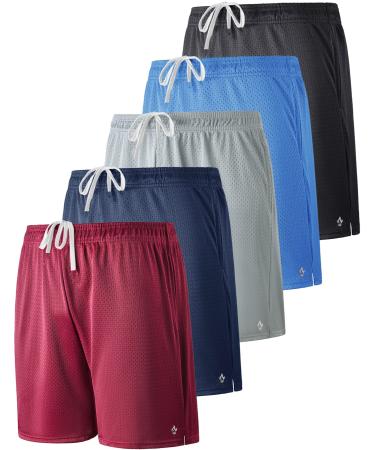 5 Pack Boys Athletic Shorts Mesh Basketball Youth Apparel Kids Sports Active Gear with Pockets Set 1 Large
