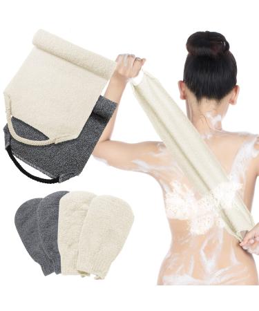 6 Pack Exfoliating Shower Bath Gloves Back Scrubber Set 2 Pcs Exfoliating Body Scrubber Nylon Back Washer 2 Pairs Scrub Gloves for Skin Pull Strap Washcloth (Gray White)