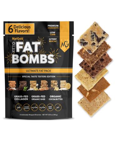 MariGold Keto Fat Bombs - 6 Flavor Sampler Collagen Protein Bars | Healthy Low-Carb Low-Sugar Snacks | Organic Ingredients Gluten-Free Non-GMO 6 Flavor Sampler 1 Pack