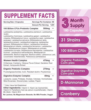 NATURE TARGET Probiotics for Women 100 Billion CFUs Probiotic with Digestive Enzymes & Prebiotics Vaginal Probiotics with Cranberry for Urinary Tract Health pH Balance 180 Veggie Capsules 180 Count (Pack of 1) - Buy Online on GoSupps.com