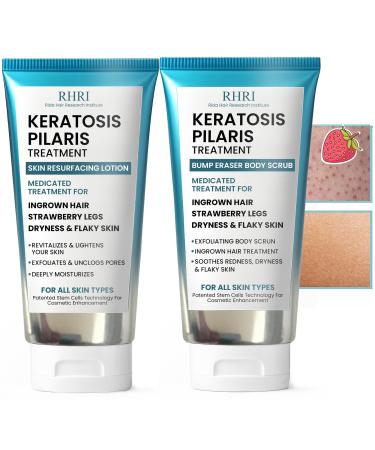 KP Bump Eraser Body Set with 10% AHA | Keratosis Pilaris Treatment | Keratosis Pilaris Lotion | Exfoliating Body Scrub | Ingrown Hair Treatment | Bundle Set for Bump, Strawberry Legs, Redness, Dryness KP Scrub + Lotion