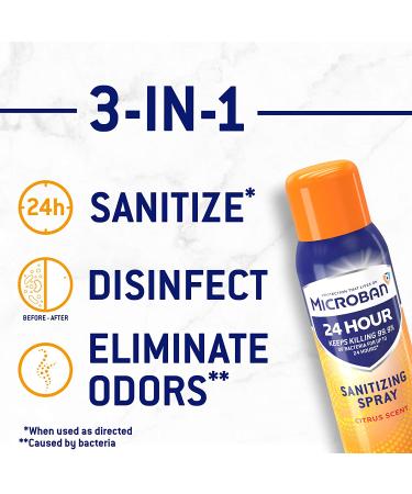 Microban 24 Hour Disinfectant Citrus Scent Spray 15 fl oz - Fast Acting Sanitizing Formula - Buy Online on GoSupps.com