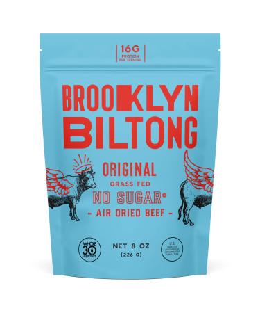 Brooklyn Biltong - Air Dried Grass Fed Beef Snack, South African Beef Jerky - Whole30 Approved, Paleo, Keto, Gluten Free, Sugar Free, Made in USA - 8 oz. Bag (Original)