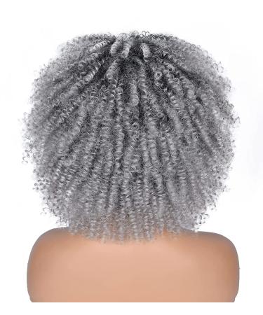 ANNISOUL 10 Short Afro Curly Wig with Bangs for Black Women - Ombre Grey Afro Kinky Curly Synthetic Full Wig - Buy Online on GoSupps.com