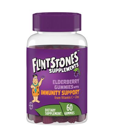 Flintstones Kids Elderberry Gummies with Immunity Support from Vitamin C and Zinc, Gluten Free, Dietary Supplement, 60 Count