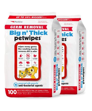 Petkin Pet Wipes for Dogs and Cats (Large Size Wipes, Big n' Thick)  Removes Daily Dirt & Odor Like Washing Hands  for Ears, Eyes, Face, Butt, and Body  Various Multipacks Available 200 Wipes