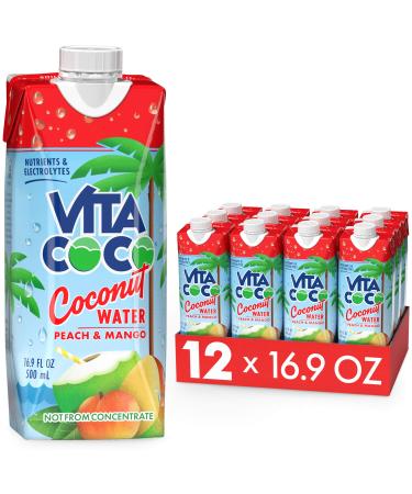 Vita Coco Coconut Water, Peach & Mango - Naturally Hydrating Electrolyte Drink - Smart Alternative to Coffee, Soda, and Sports Drinks - Gluten Free - 16.9 Ounce (Pack of 12) Peach and Mango