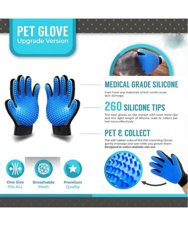 Dog Grooming Glove/Pet Brush Glove Hair Removal Mess-free Grooming with 260 TipsDog Cats Rabbits & Horses with Long/Short/Curly Hair (Blue Right Hand) - Buy Online on GoSupps.com