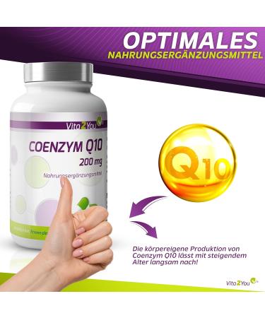 Vita2You Coenzyme Q10 200mg - 120 Capsules - Premium Ubiquinone Supplement - Plant Fermentation - High Dosage for Optimal Health - Buy Online on GoSupps.com