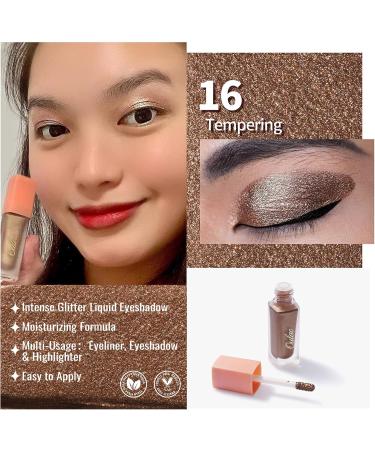 Oulac Liquid Glitter Eyeshadow Mineral Gold Eyeshadow Shimmer Eyeshadow & Eyeliner Metallic Liquid Eyeshadow Blendable Eye Make-up Crease Resistant Vegan Cruelty-Free 5.4g Tempering (16) Tempering(16) - Buy Online on GoSupps.com