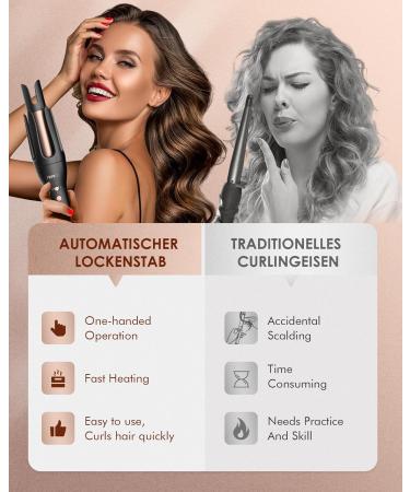 Buy Anti-Scald Automatic Curling Iron | Ceramic Rotating Curling Wand with Auto Shut Down & 3 Temp Settings - Perfect for All Hair Types - Buy Online on GoSupps.com