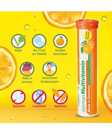 Buy T&D Pharma Multivitamin Effervescent Tablets - 40 Orange Flavor Tablets | Vitamin C E B1 B2 B6 B12 Biotin & More - Made in Germany | International Shipping - Buy Online on GoSupps.com