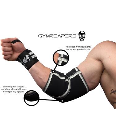 5mm Neoprene Elbow Sleeves with Wrist Wraps - Support & Compression Brace for Powerlifting, Weightlifting, Bench & Tendonitis - Large, Black/White (1 Pair) - Buy Online on GoSupps.com