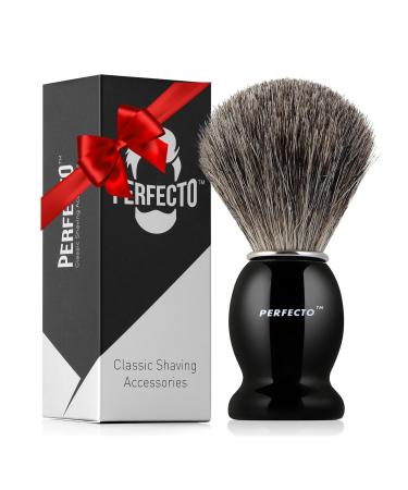 Perfecto 100% Pure Badger Shaving Brush - Engineered for The Best Shave for Safety Razor Double Edge Razor Straight Razor or Shaving Razor Gift for Dad New Year Gifts Christmas Shave Brush. Black Edition