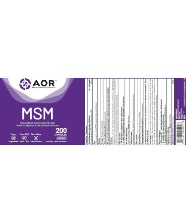 AOR MSM 1000mg 200 Capsules - Methylsulfonylmethane MSM Supplement for Joint Comfort & Support - Pure & Organic MSM Vitamin - Promotes Healthy Skin & Eases Discomfort - Supports Overall Joint Health 200 count (Pack of 1) - Buy Online on GoSupps.com
