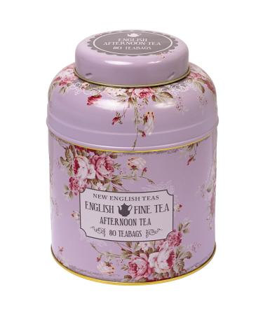 New English Teas Lavender Vintage Floral Tea Caddy with 80 English Afternoon Teabags