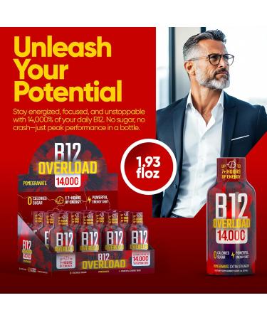 B12 Overload Extra Strength Energy Shot Pomegranate 260mg Caffeine 14000% B12 Electrolytes Energy & Vitality Support Zero Sugar No Calories Vegan Kosher Gluten-Free 1.93 fl oz 12-Pack Pomegranate 12-Pack - Buy Online on GoSupps.com