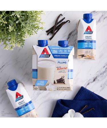 Atkins Creamy Vanilla Protein Shake, 15g Protein, Low Glycemic, 2g Net Carb, 1g Sugar, Keto Friendly, 12 Count (Pack of 2) - Buy Online on GoSupps.com