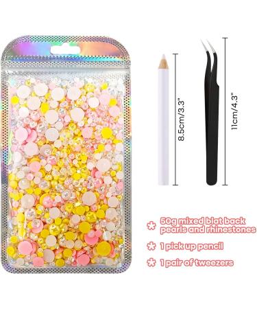 Shop Astaron 50g Mix Half Pearls & Glitter Stones - 3mm-10mm Flatback Rhinestones for Face Nail & DIY Crafts - Pink Yellow Series - Buy Online on GoSupps.com