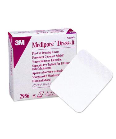 3M Medipore Dress-It Pre-Cut Dressing Covers - 5-7/8 x 5-7/8 - Box of 25