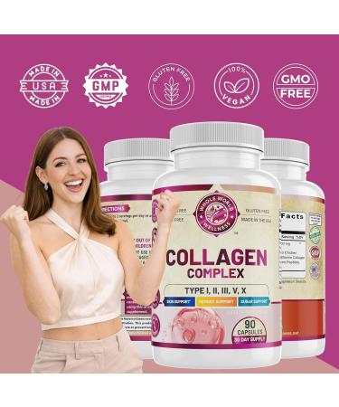 WHOLE WORLD WELLNESS Collagen Complex Supplement | Supports Skin Hair & Nails, Energy & Memory | Non-GMO, Gluten Free, Dairy Free | 90 Capsules | Made in The USA. - Buy Online on GoSupps.com