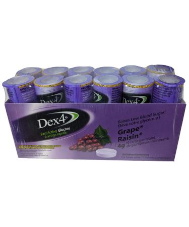 Dex4 Glucose Tablets Grape 12-Pack of Dex4 Tubes 10 Tablets in Each Tube Each Tablet Contains 4g of Fast-Acting Carbs