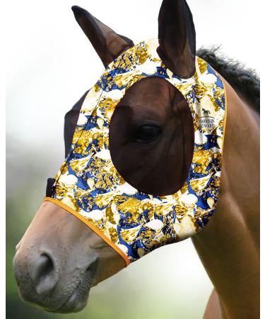 Harrison Howard Super Comfort Stretchy Fly Mask Large Eye Space with UV Protection Skin with Breatathability Blaugelb L Large Blue -yellow