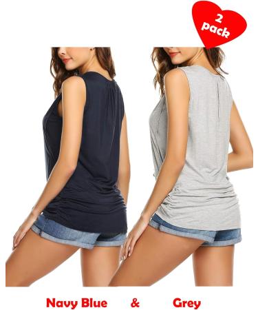 Unibelle Maternity Nursing Tank Top - Double Layer Sleeveless Pregnancy Shirt (S-XXL) - Ocean Blue/Gray - Set of 2 - Buy Online on GoSupps.com