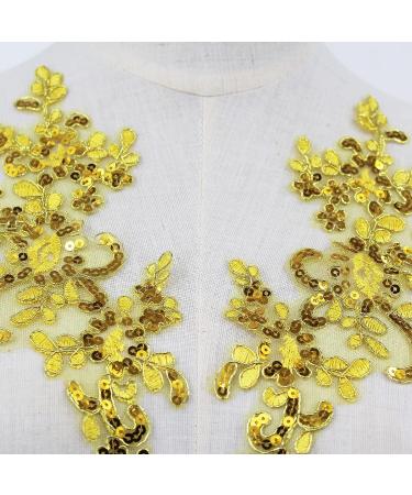 Gold Sequin Lace Embroidery Appliques for Wedding Dress/Sewing - Pair of SEMCICOR Patches - Buy Online on GoSupps.com