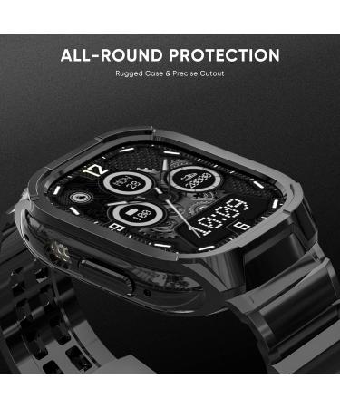 Ultra Band 49mm with Bumper Case for Apple Watch | Shockproof Sports Band with Protective Cover for Men & Women - Glossy Black - Buy Online on GoSupps.com