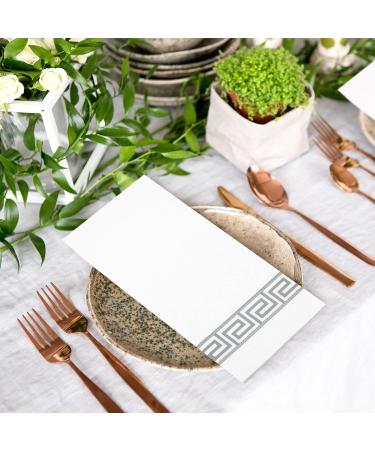 LEKOCH Premium Disposable Napkins - 100 PCs White with Gray Design Air Laid Fabric Napkins for Weddings 43x30 cm - Buy Online on GoSupps.com
