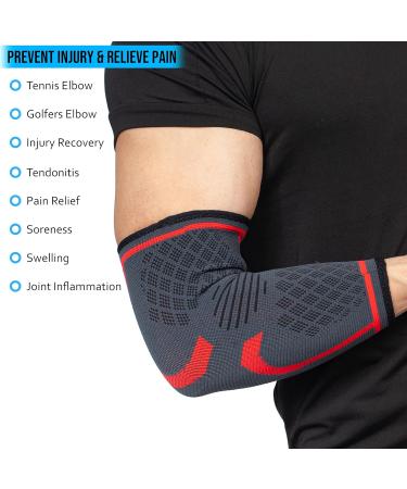 360 Relief Compression Elbow Brace Sleeve for Men and Women - Support, Pain Relief, Tendonitis, Tennis, Golf, Workout, Weightlifting - Large Red with Mesh Laundry Bag - Buy Online on GoSupps.com