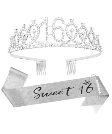 16th Birthday Tiara and Sash Kit- Silver 